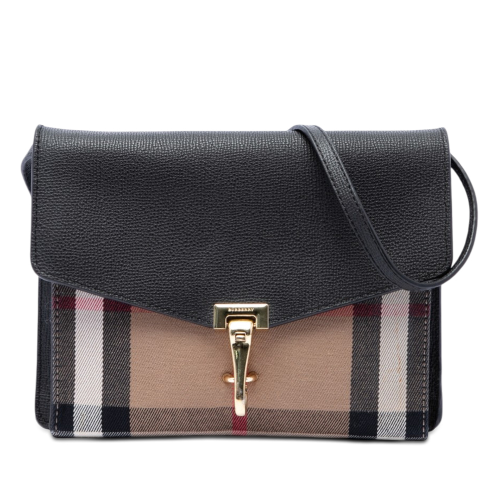 Pre-Loved Burberry Small Leather and House Check Canvas Derby Macken Crossbody